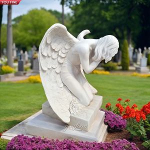 China Outdoor Natural White Marble Crying Angel Statue wholesale