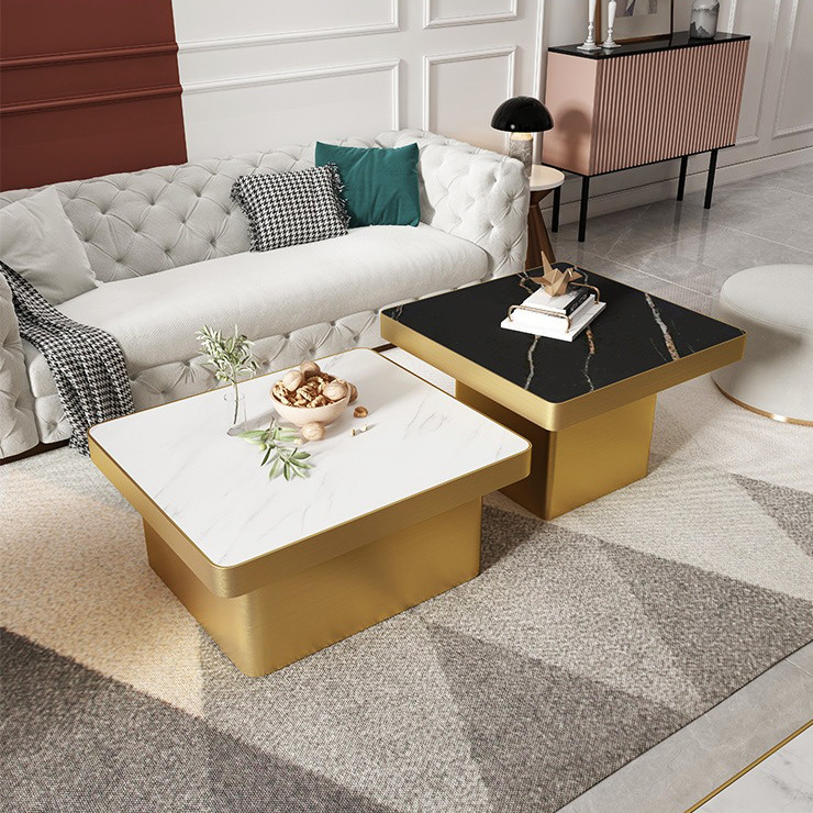 Marble Square Minimalist Combination Coffee Table With Stainless Steel Leg