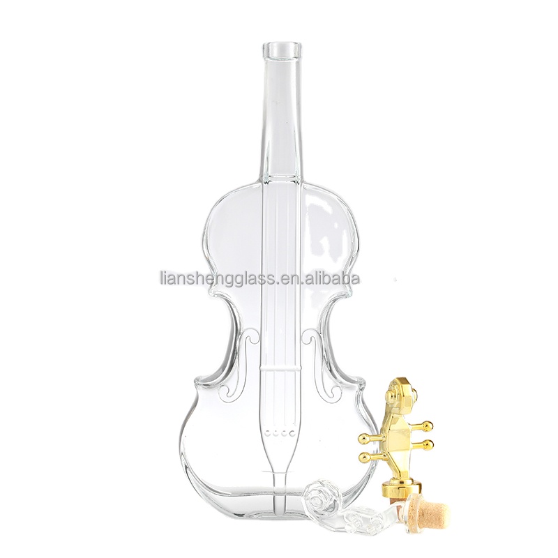 350ml 500ml 750ml 1000ml Guitar Shape Glass Bottles With Gold Lid For Whiskey Liquor