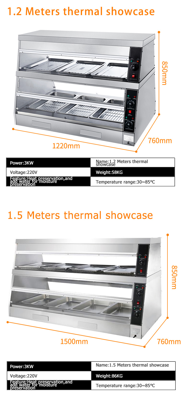 Moisturizing Stainless Steel Commercial Electric Power Double Insulation Food Warmer
