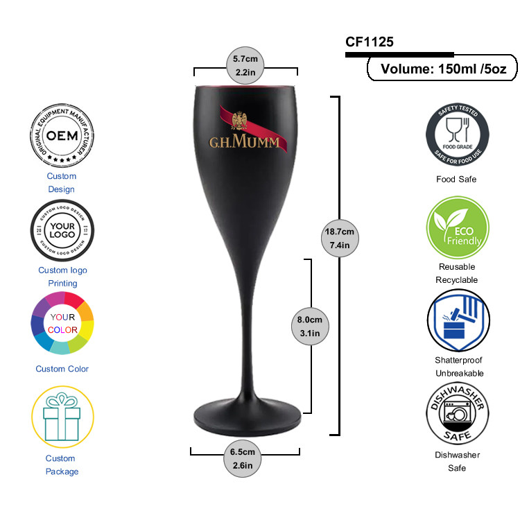 Eco Friendly Dual Color Plastic Wine Champagne Glasses For Wine Outdoor Event