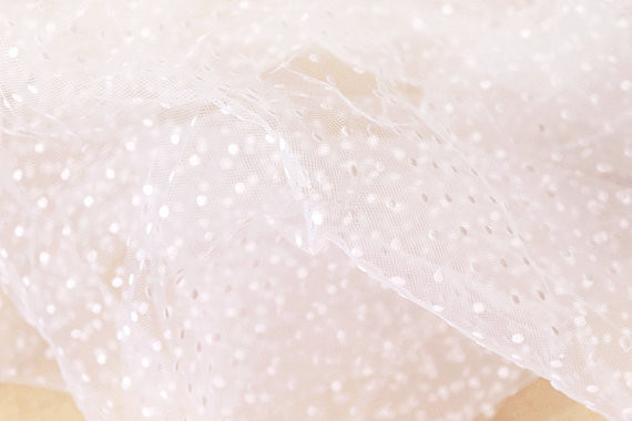 60 Inch Width White Nylon Net Lace Fabric , Polka Dot Wedding Bridal Veil Fabric