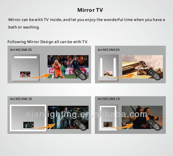 Rectangle Mirror TV LED Bath Mirrors Illuminated with Bathroom Light Equipped