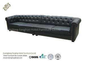 China Button Tufted Leather Hotel Room Sofa Wooden Frame / PU Half Leather Sofa Four Seat wholesale
