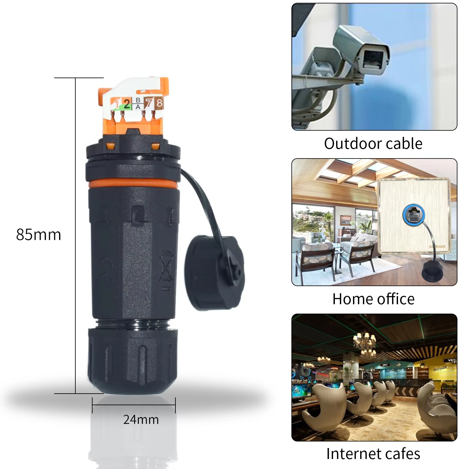 Orange Panel Compact RJ45 Network Waterproof Connectors For Space Saving Solutions IP68