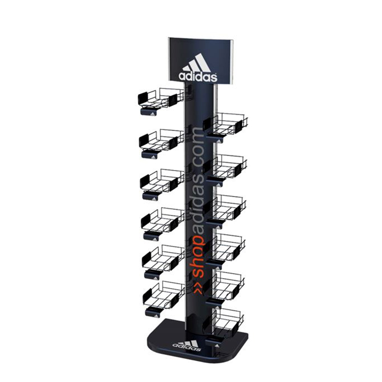 Splendid Clothing Display Racks Free Standing Shoes Display Stand Steel With Baskets