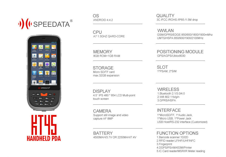 Bluetooth GPS WIFI Android Fingerprint Scanner , Micro Sd Terminal Printer