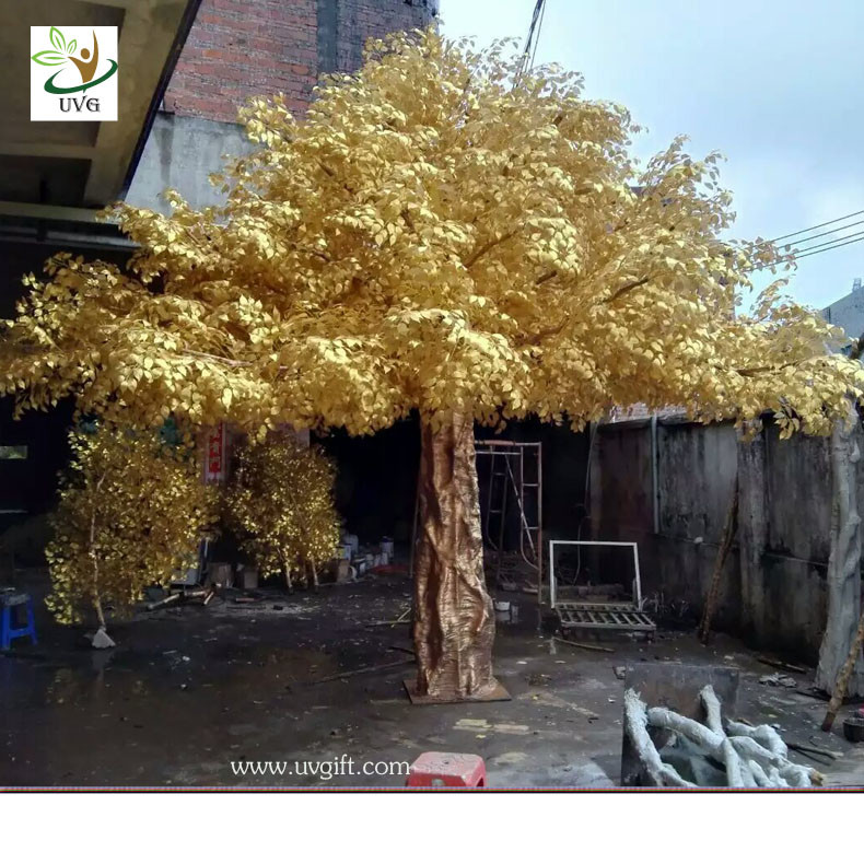 UVG winter wedding ideas white banyan leaves fake white trees for stage decoration GRE059