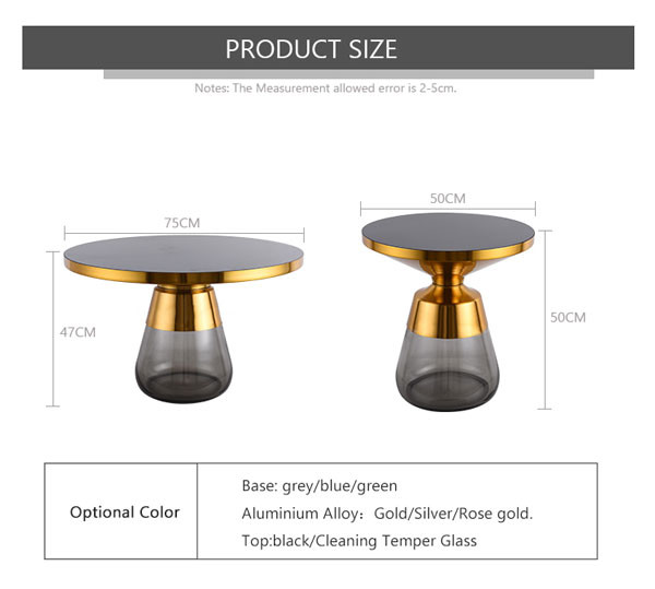 75x47CM Luxury Center Tables Round Bell Nesting Coffee Table Black Glass Base