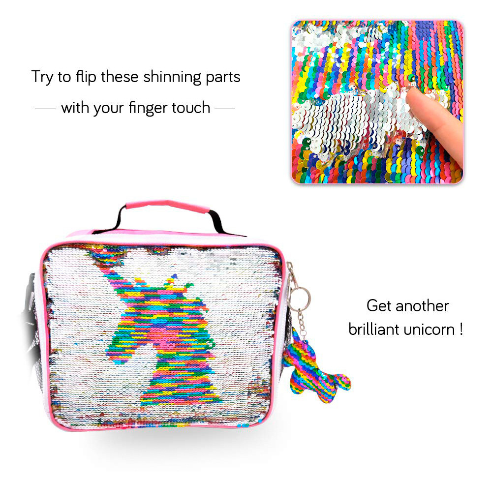 Unicorn Flip Sequin Girls Nylon Insulated Lunch Tote