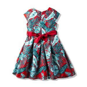 China Round Neck Print Summer Children'S Clothing Princess Children Bow Belt Girls Dresses wholesale