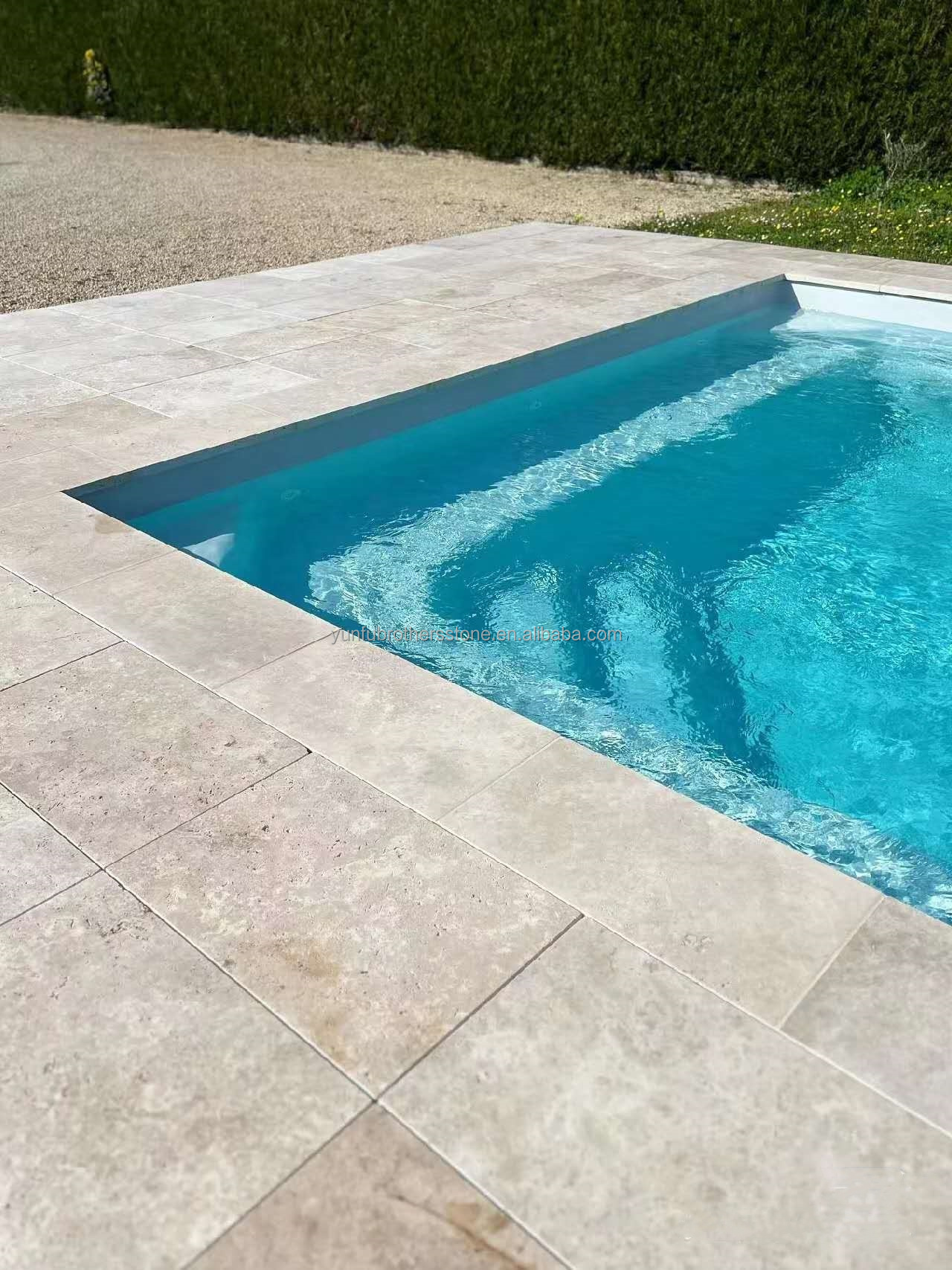 Modern Design Style Natural Silver Travertine Stone Ivory Deck Tile for Pool Flooring