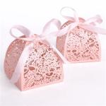 Wedding Small Candy Boxes , Pink Color Mini Paper Gift Box Offset Printing
