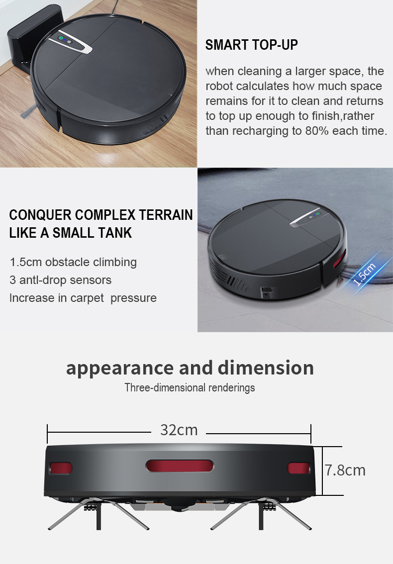Glomarket Smart Robot Vacuum Cleaner Tuya Wifi House Cleaner With Wifi Laser Navigation 2000PA Suction Vacuum Robot