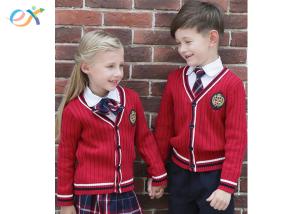 China Red Sweater Winter School Uniform , Long Sleeve School Uniform Set For Kids wholesale