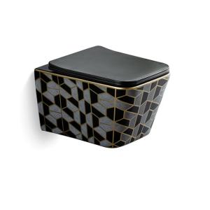 China European Ceramic Wall Hung Toilet Shinning Poland Sell Special Pattern Black Color wholesale