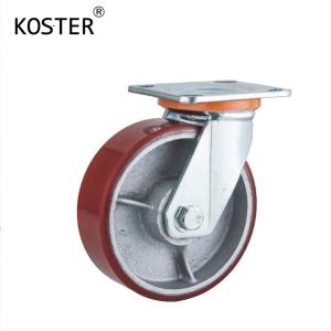 China Heavy Duty Red PU Iron Core Caster Wheels 4inch/5inch/6inch/8inch with Brake Included wholesale