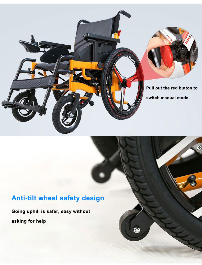 Outdoor Electric Medical Transport Wheelchair 24V 12Ah Battery Folding