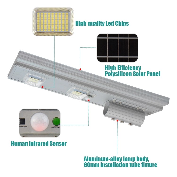 Battery Backup Integrated Solar LED Street Light , IP66 60w All In One Solar Street Light