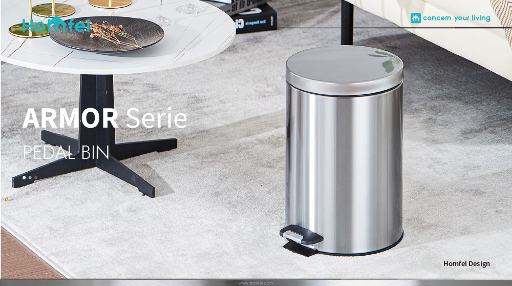 Round Stainless Steel Foot Pedal Trash Can With Quiet Close Lid