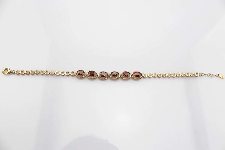 Rose Gold Plated 925 Silver Created Garnet Cubic Zircon Link Women Tennis Bracelet(H09)