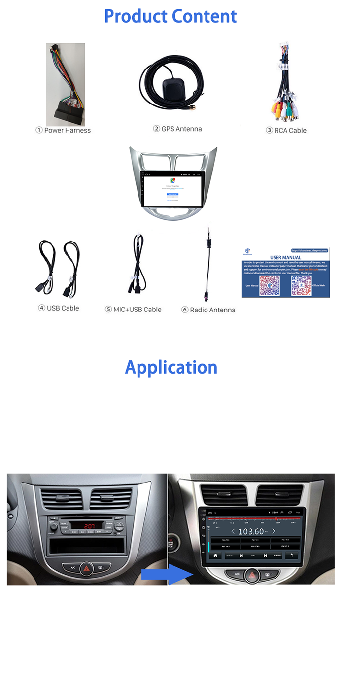 CE Hyundai Touch Screen Radio 2.5D IPS 10 Inch For Hyundai Accent Verna Solaris