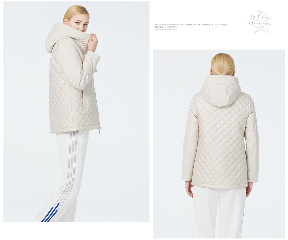 Fashionable Woman Sping Autumn Coat with Non Stitching Design and Windproof Hood, BEIGE COLOUR