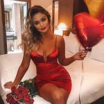 European and American solid color low-cut V-neck suspender dress sexy nightclub