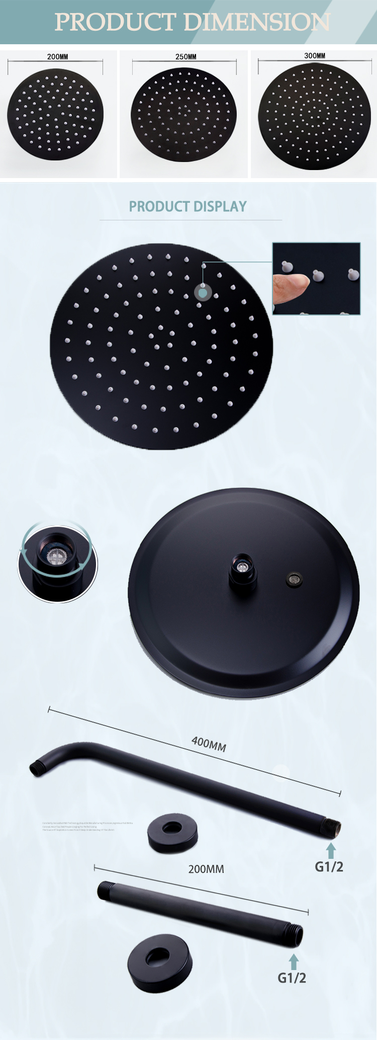 Ultra-Thin Round Zinc Alloy Shower Head With Test Model Spout Material Wall Mounted