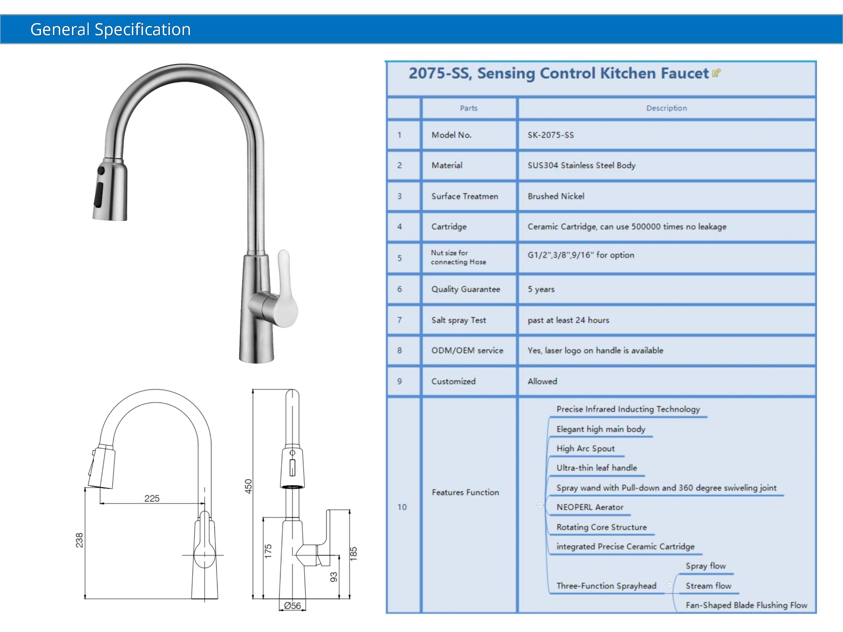 SUS304 Stainless Steel Motion Sensor Kitchen Sink Faucet