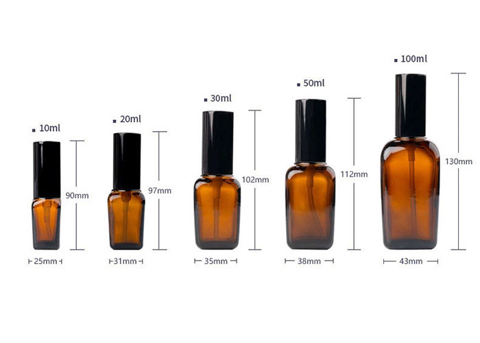 Press Type Cosmetic Glass Bottles / Amber Cosmetic Jars Square Shape