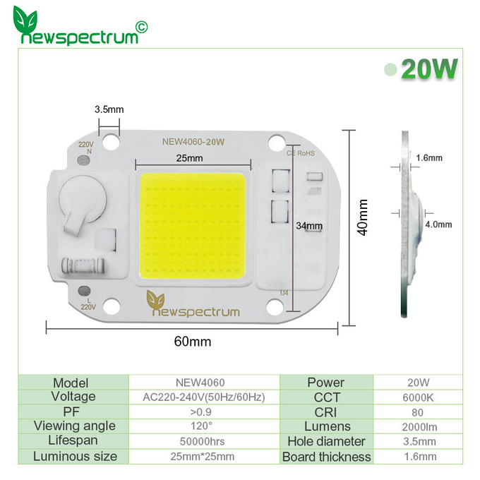 Thermal Resistance 50w Cob Led Chip 50HZ For Spotlight Floodlight