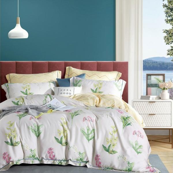 Natural 100% Printed Tencel Fabric Sheets Bedsheet Comforter Duvet Cover Bedding Sets