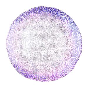 China Wholesales Roes Embossed Spray Color Decoration Glass Charger Plate wholesale