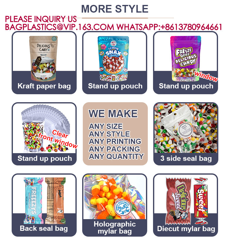 Resealable Zip Stand-Up Pouch Candy Snack Cookie Bag Plastic Packaging Aluminum Foil Bag