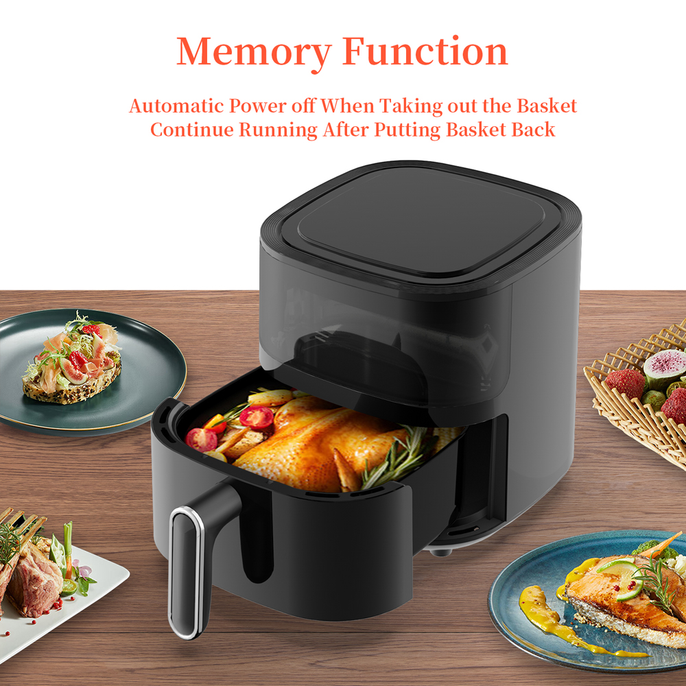 5L Stainless Steel Digital Touch Air Fryer Oven Small Smart Square Healthy Electric Air Fryer For Household