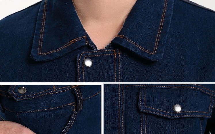 Dark Blue Winter Unisex Work Uniform Coveralls Denim Fabric Wrinkle Resistance