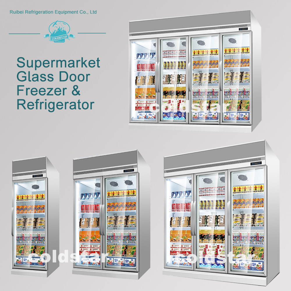 Commercial Plug In Upright Cooler And Freezer Glass Door Display Showcase
