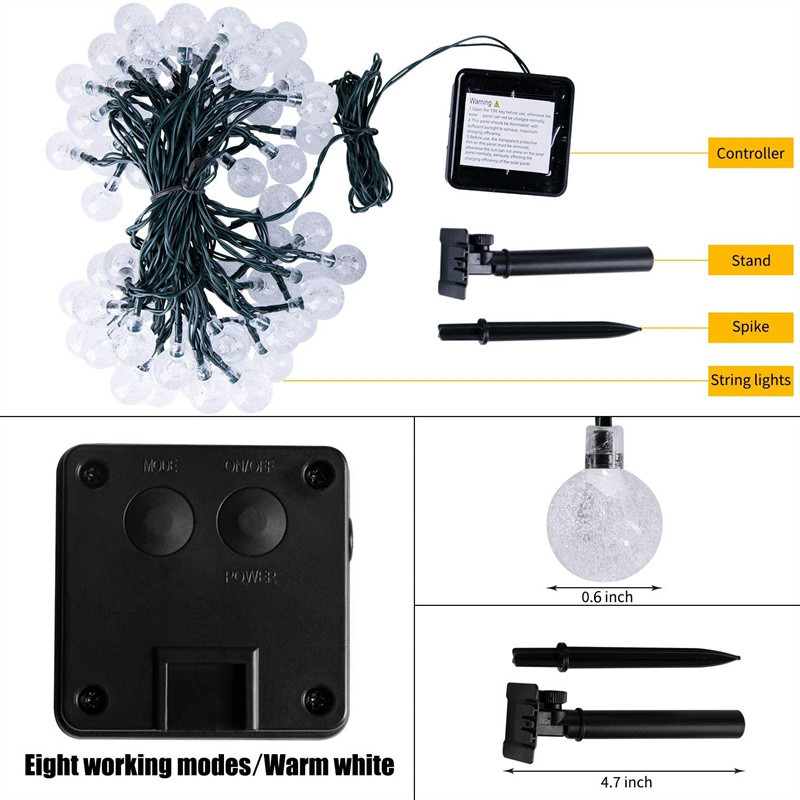 Monocrystalline Silicon 800mAh Solar String Lights IP65 Waterproof 60 LED