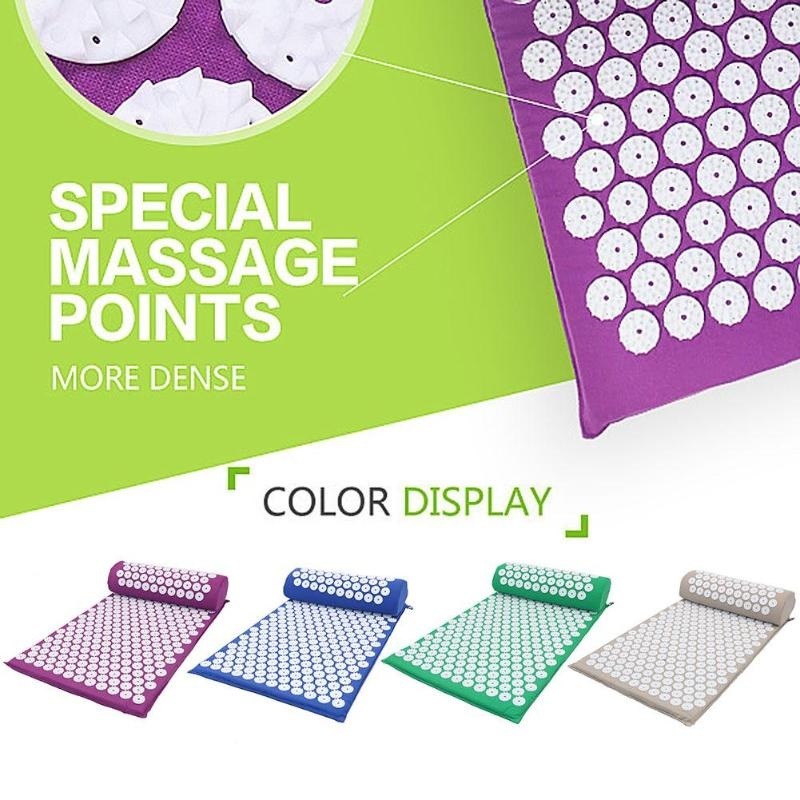 Acupressure Relieve Stress Back Spike Mat , Yoga Massage Mat With Pillow