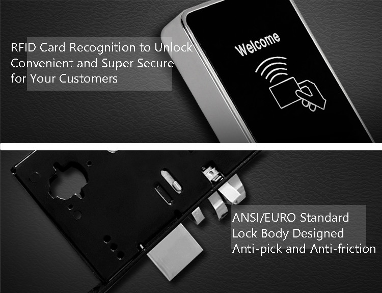 Hotel System Room Door Locks Silver Support 10000 Times Locking & Unlocking Operation