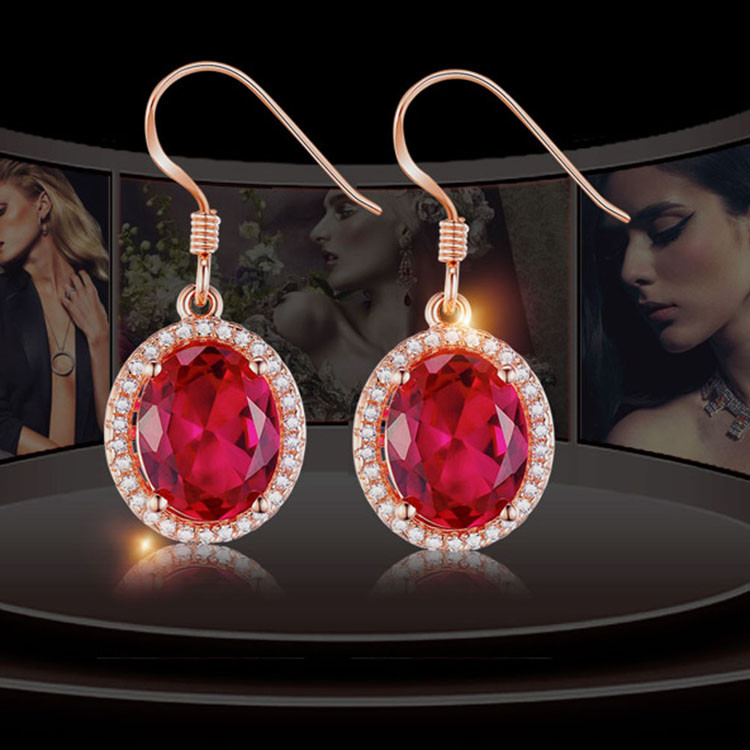 18k Rose Gold Plated Sterling Silver Red Cubic Zircon Dangle Earrings(E12145)
