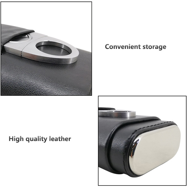 Cigar Boxes Portable Pocket Cigar Travel Humidor Cabinet Luxury 3 Finger Leather Cigar Case With Cutter