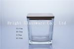 best sale square glass candle holder with wood lid