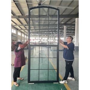 Custom Large UPVC Single Hung Window Black Glass Grid Top Curve French Windows