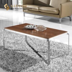 China Plywood Movable Coffee Table Rectangle Stainless Steel Base 45cm Height wholesale