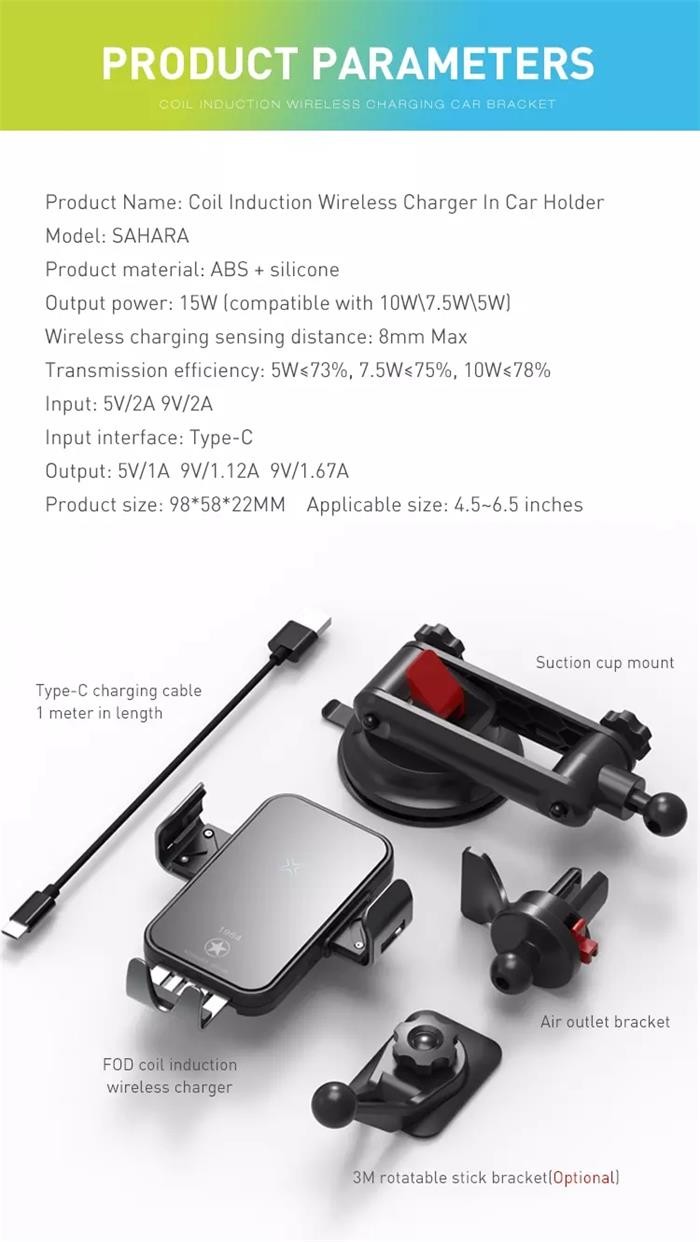 5W Qi Wireless Car Charger Holder Smart Coil Induction 6mm For Samsung S21 IPhone 12
