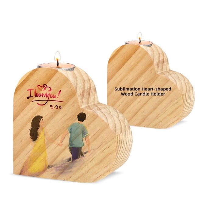 Customizable Sublimation Blank Ambient Wood Candle Holder Heart Shaped