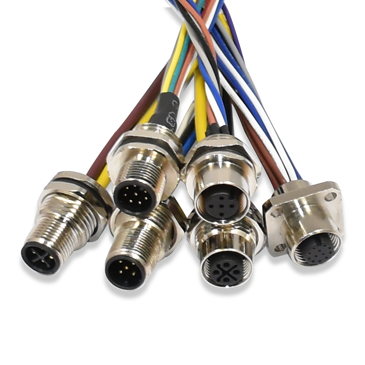 M12 17pin Female Panel Mount Connector With Pigtail ,A Coded M12 Flange Scoket IP68