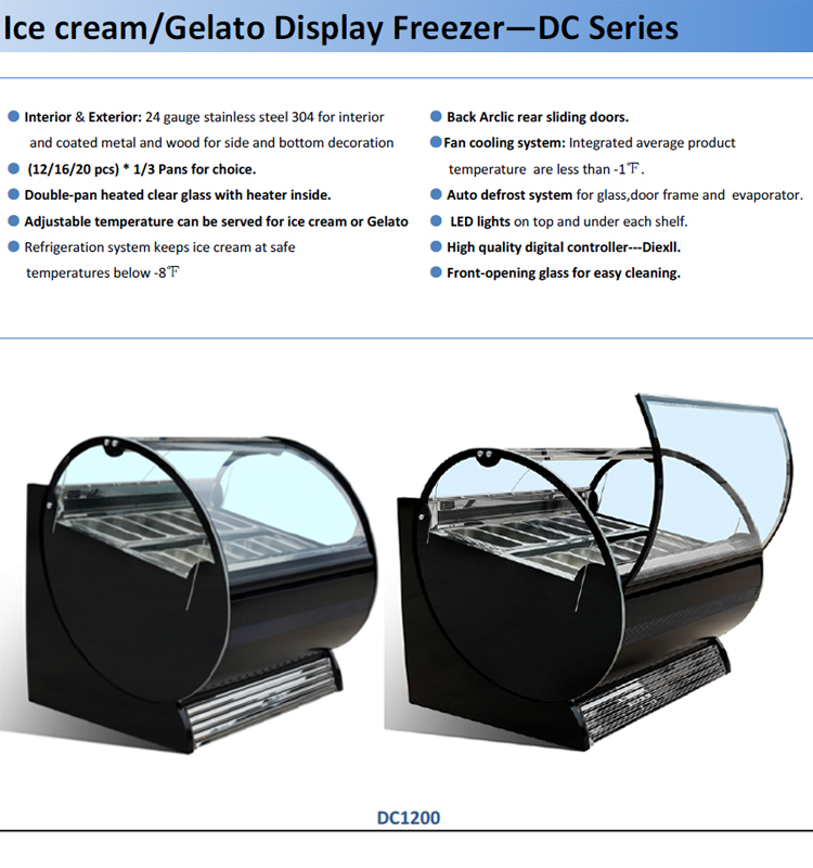 7.5 AMPS Glass Top Ice Cream Showcase Display Freezer 1000L